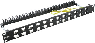 19" Patchpanel, Vinklad, 1U, Keystone UTP/STP, kabelstöd, svart