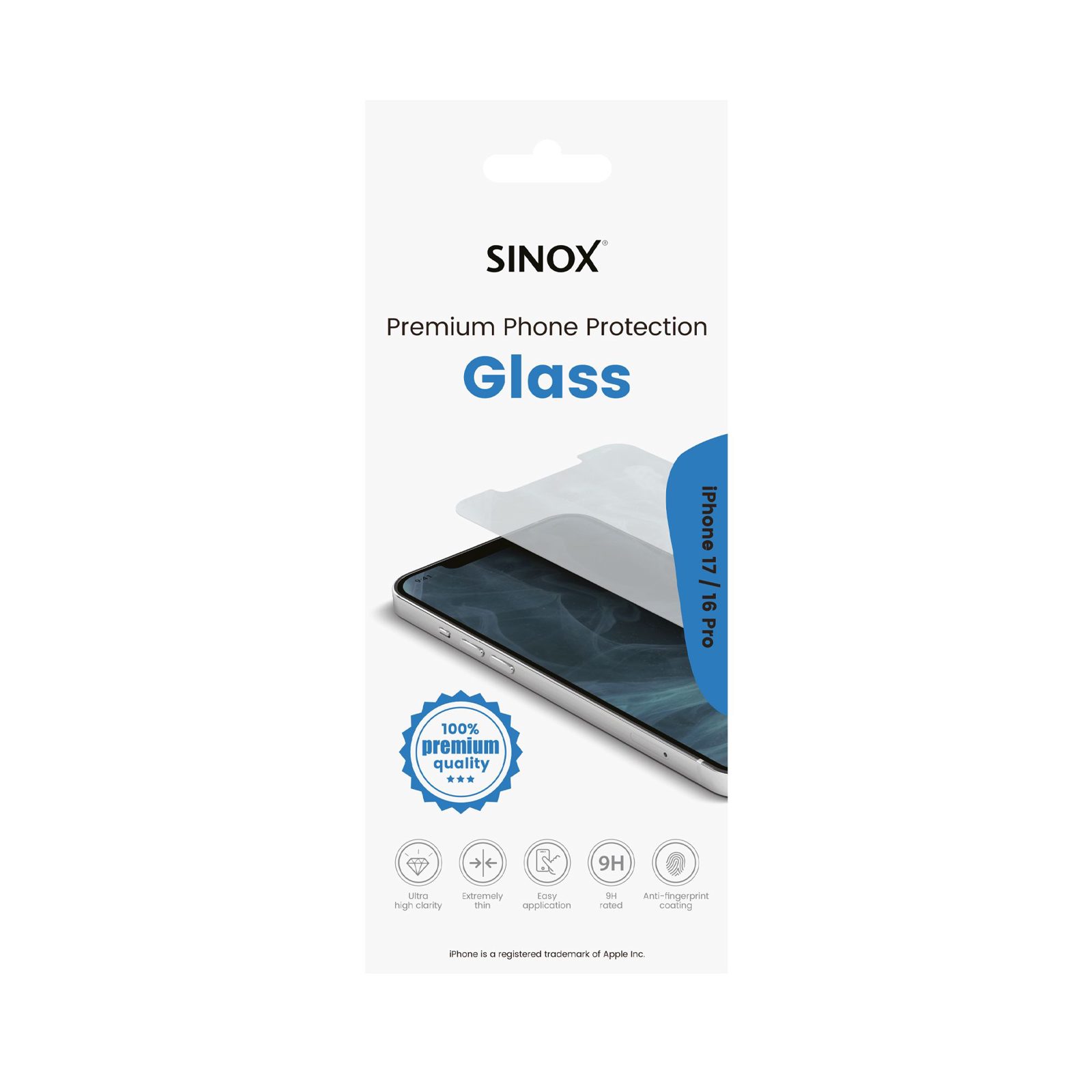 Sinox Protection Glass iPhone 17 / 16 Pro, Apple, Apple iPhone 16 Pro Apple iPhone 17, Reptålig, Transparent, 1 styck