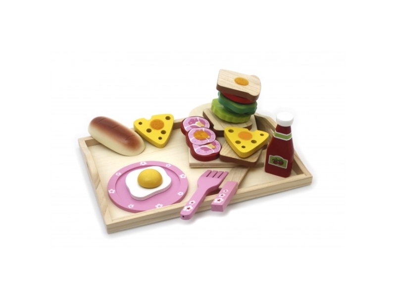 Frukostbricka i trä med tillbehör
