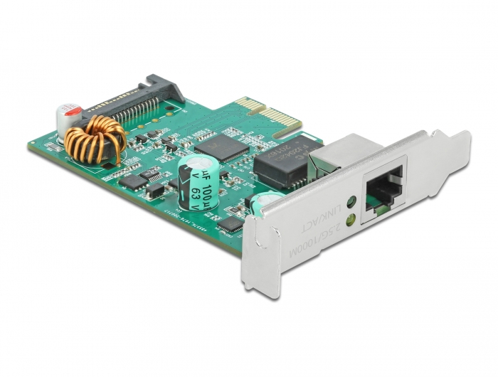 Delock Realtek RTL8125, PCI-E 2.1 x1, 1x2.5Gbe med 30W PoE+, inkl. Low Profile bracket, bild 3