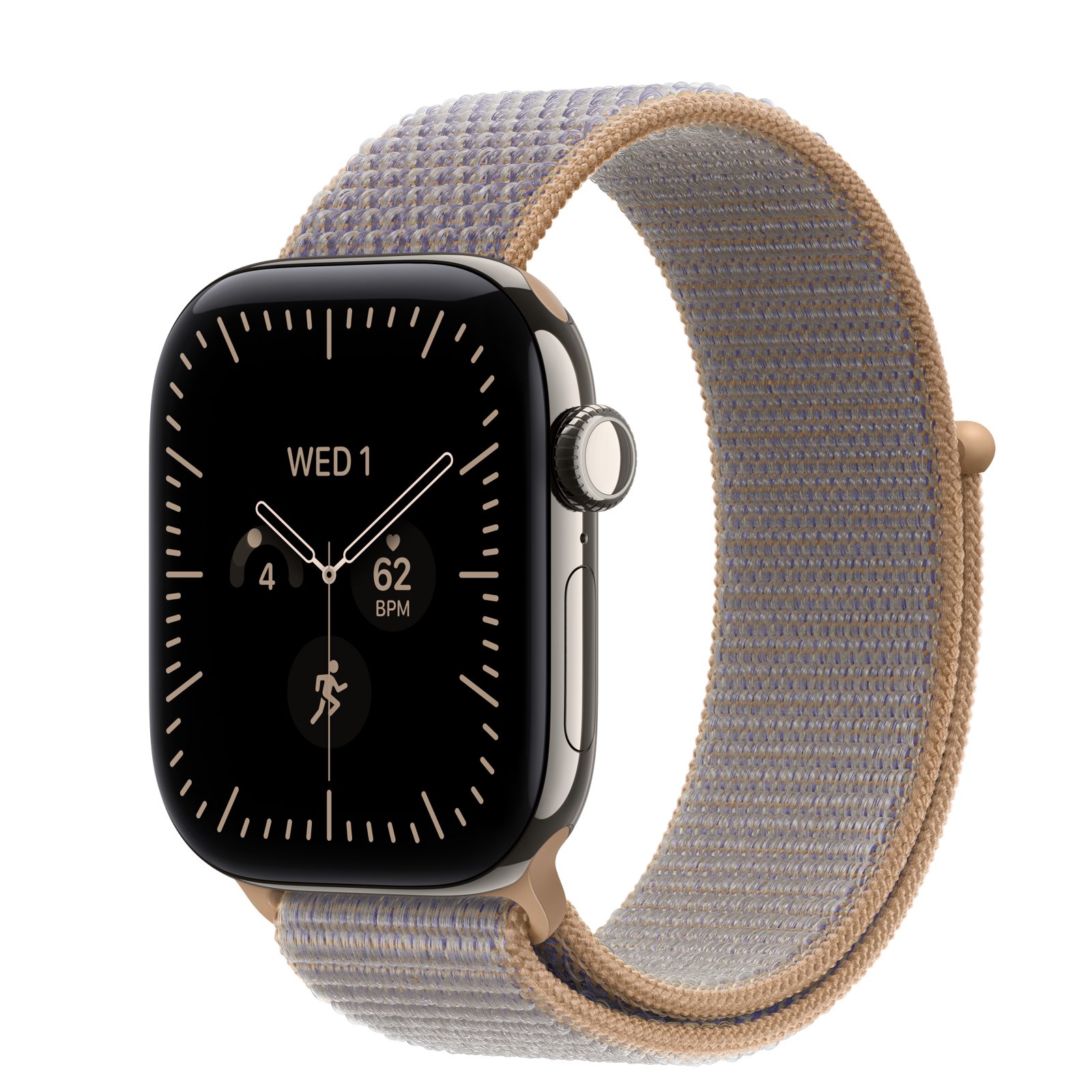 Apple Watch Series 12 (GPS + Cellular) • Titanboett naturlig, 42 mm • Sportloop chambrayblå