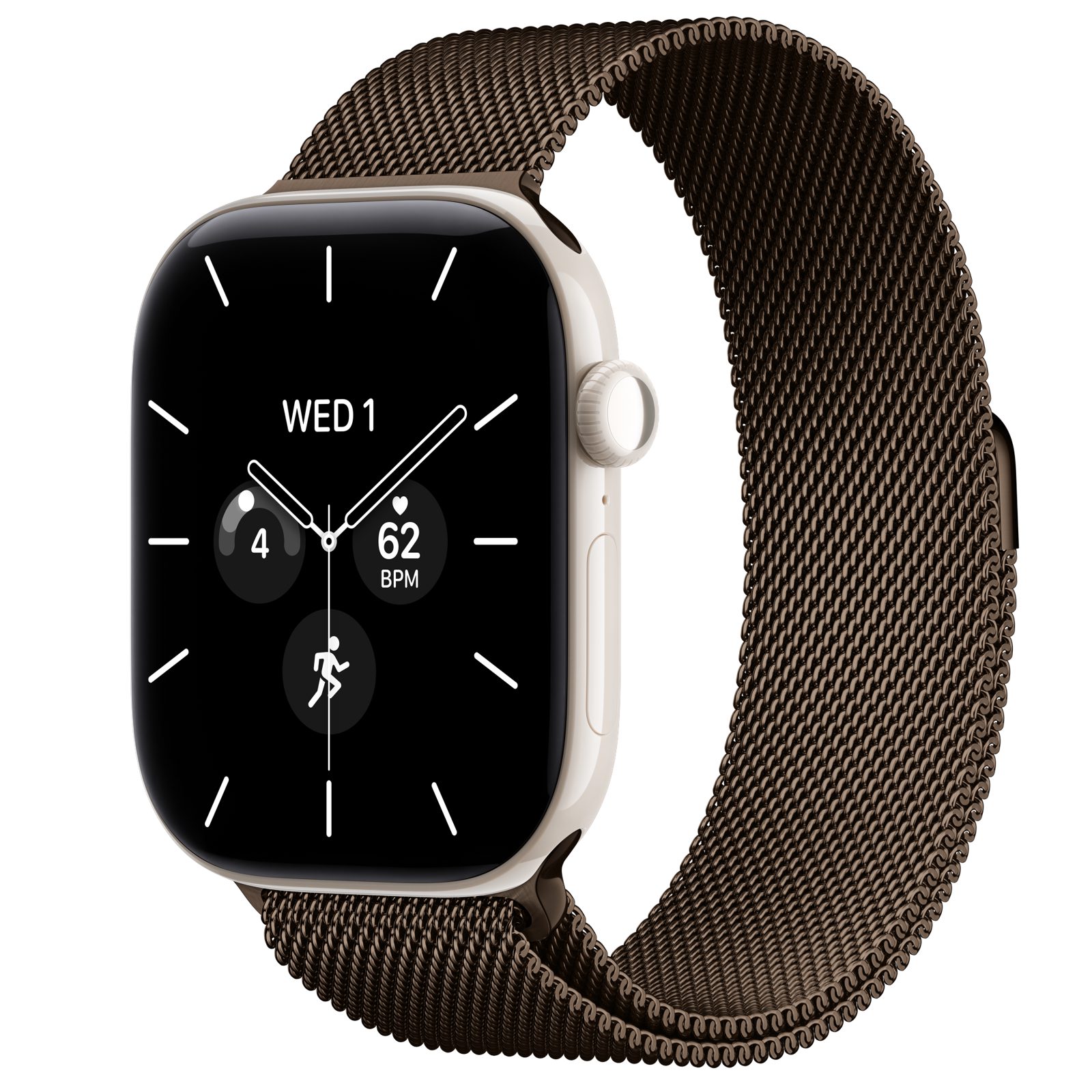 Apple Watch Series 12 (GPS + Cellular) • Keramikboett pärlvit, 46 mm • Milanesisk loop mörk brons