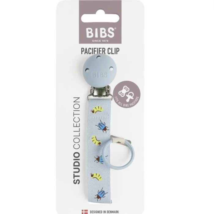 BIBS Studio Ribbon Pacifier Clip Caterpillar Beetle Mix Dusty Blue