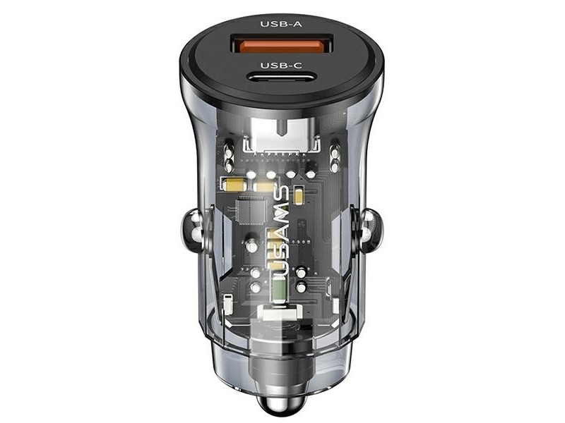 Usams bil-laddare C32 1xUSB + 1xUSB-C 30W Fast Charge svart/svart (US-CC164)