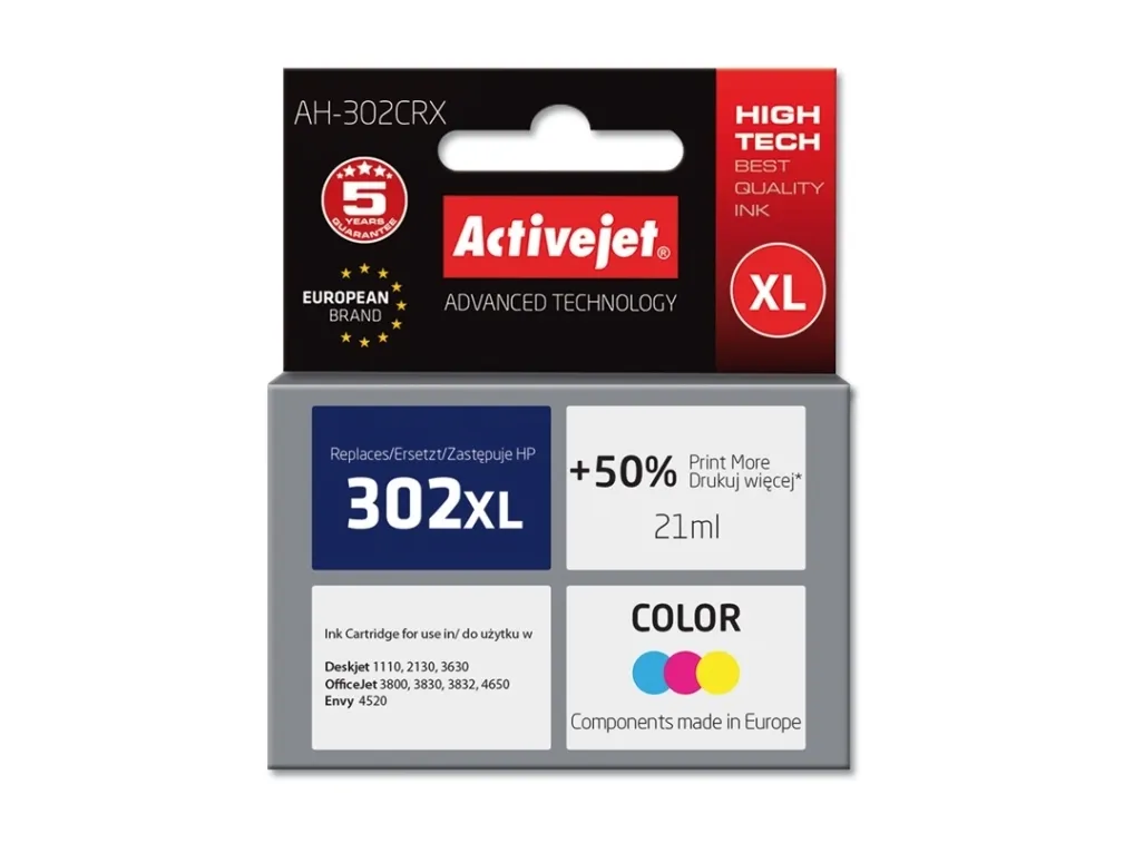 Activejet AH-302CRX, Hög (XL) avkastning, Färgbaserat bläck, 21 ml, 500 sidor, 1 styck, Enpack