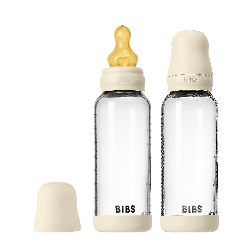 BIBS - Glass Baby Bottle Round Latex 2 Pack Medium Flow - Ivory - 240 ml