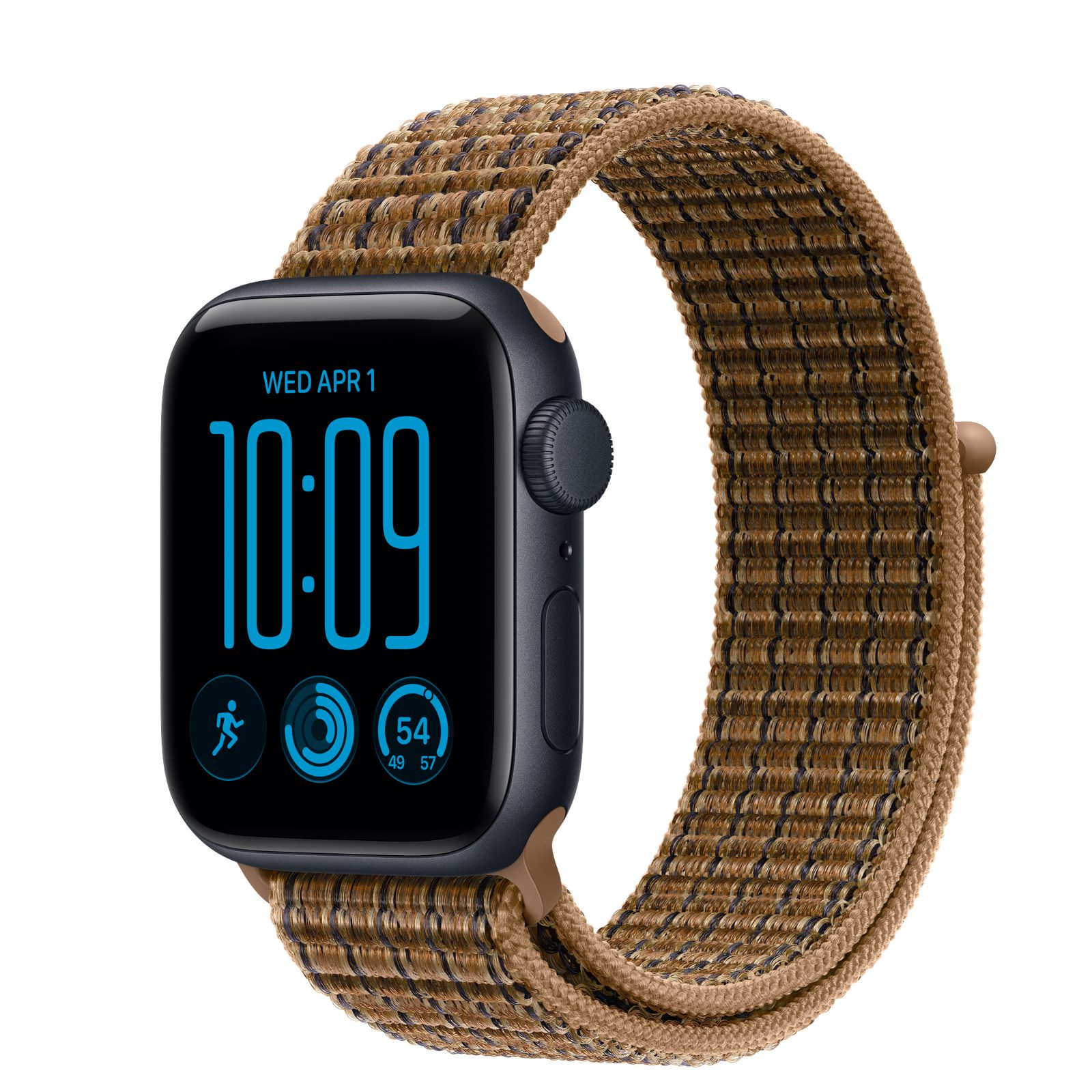 Apple Watch SE 3 (GPS) • Aluminiumboett midnatt, 40 mm • Sportloop skotskrutig ljus umbra