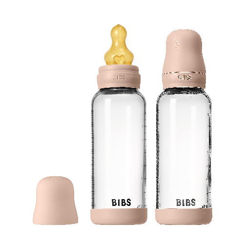 BIBS - Glass Baby Bottle Round Latex 2 Pack Medium Flow - Blush - 240 ml