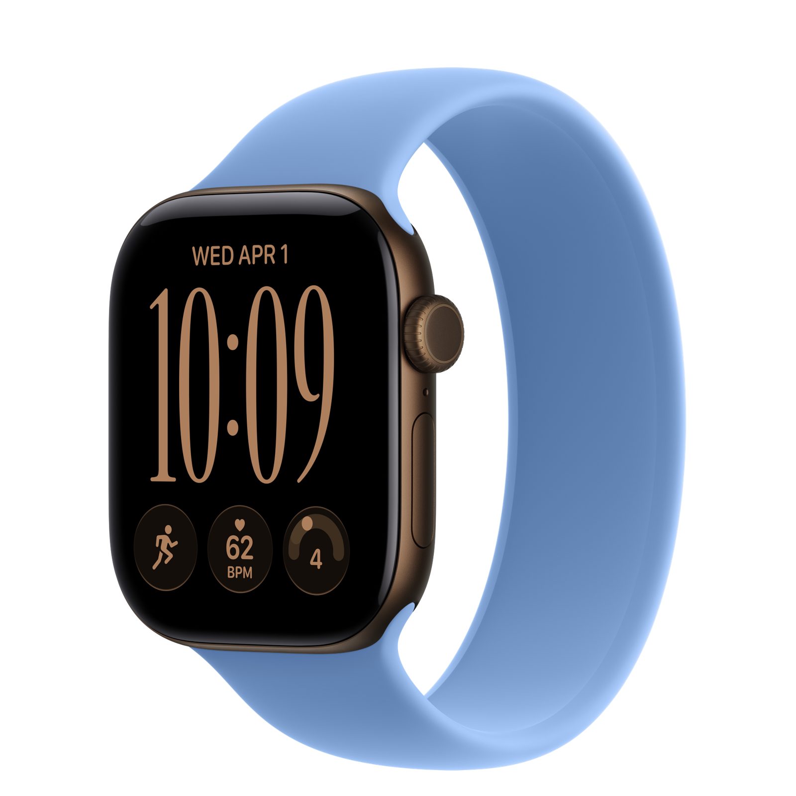 Apple Watch Series 12 (GPS + Cellular) • Aluminiumboett mörk brons, 42 mm • Sololoop ängsblå