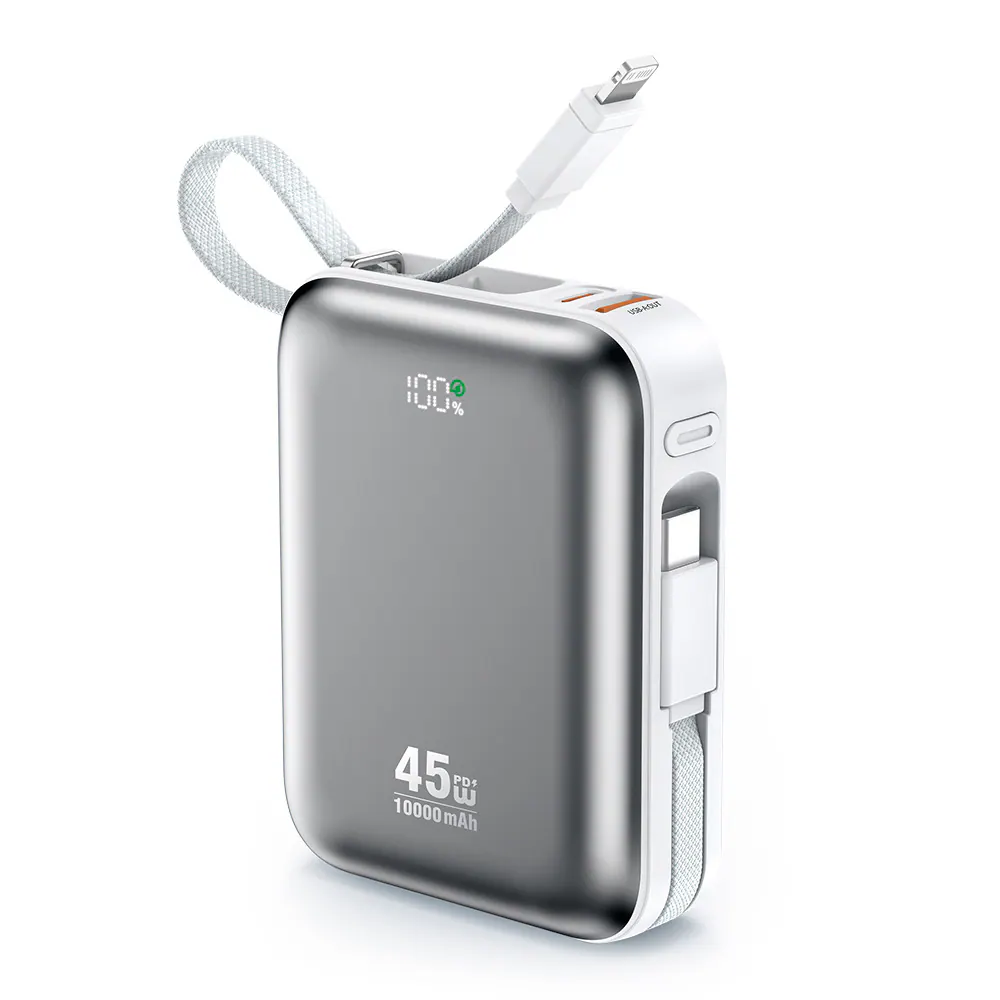 BWOO Powerbank 45W 10000 mAh med USB-C- och Lightningkabel - Grå
