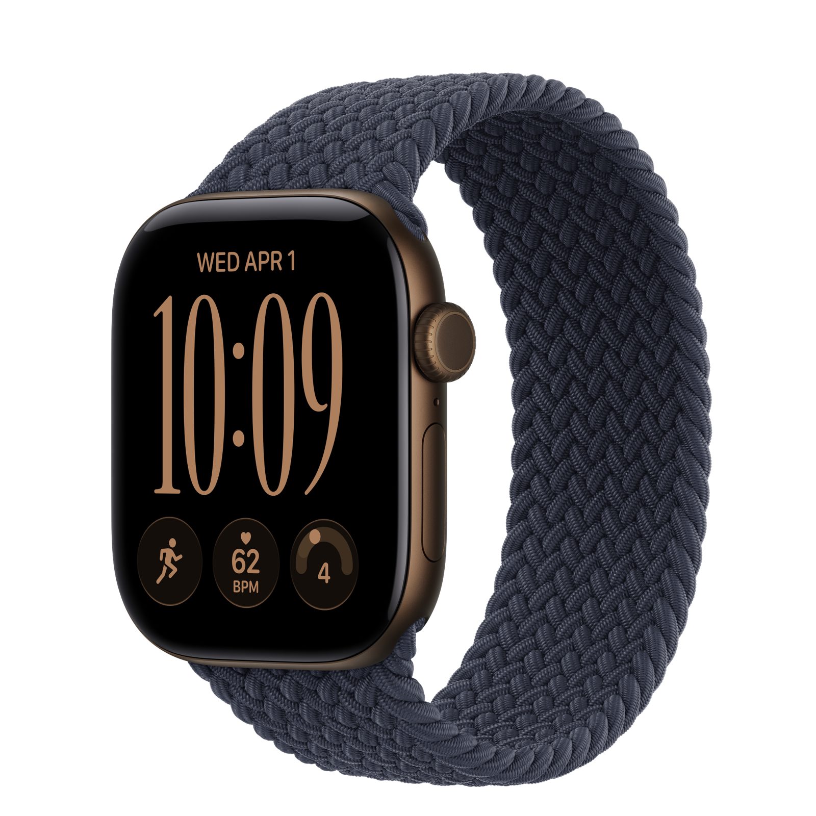 Apple Watch Series 12 (GPS) • Aluminiumboett mörk brons, 42 mm • Flätad sololoop marinblå
