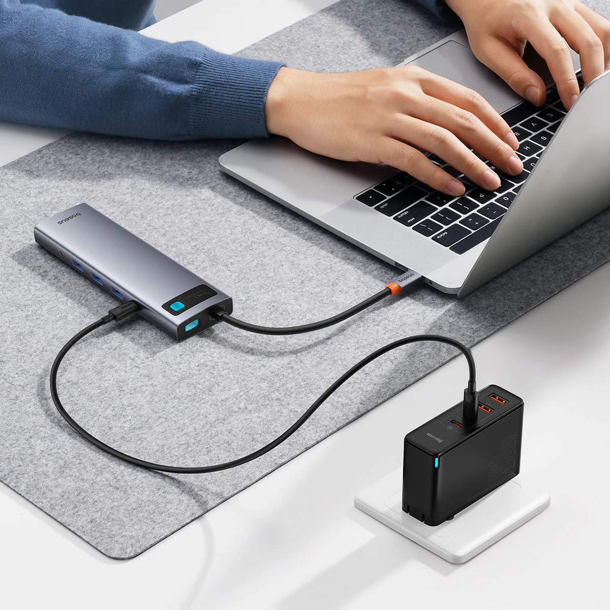 HUB 11in1 Baseus Metal Gleam USB-C PD, 3x USB-A 3.0, HDMI, VGA, AUX, RJ-45, SD TF - grå, bild 5