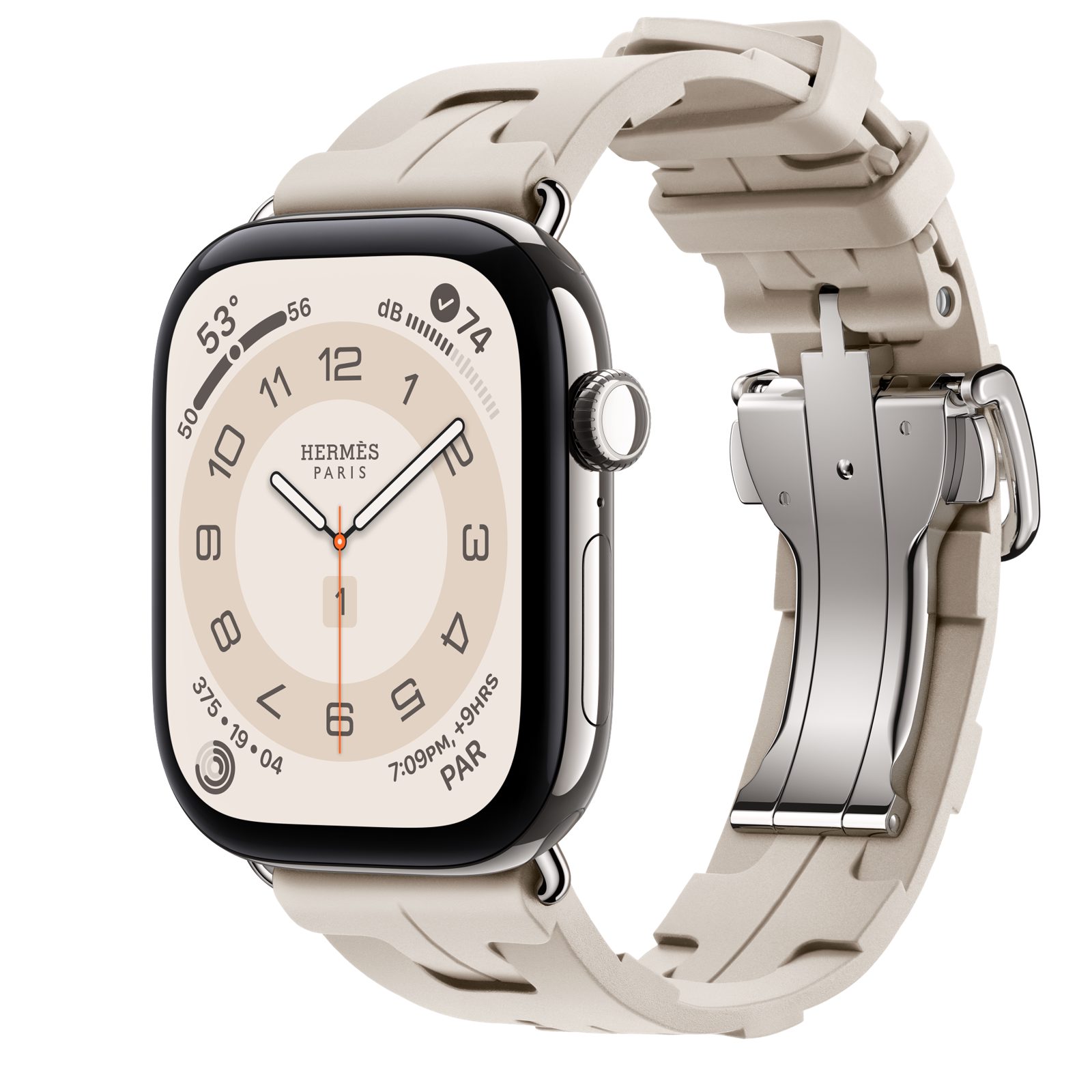 Apple Watch Hermès Series 12 (GPS + Cellular) • Titanboett silver, 46 mm • Kilim Simple Tour i Béton