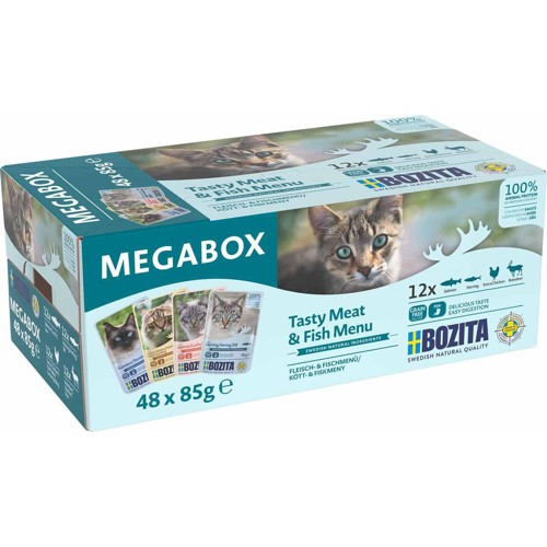 BOZITA Mega Box våtfoder för katt, bitar i sås, 48x85 g