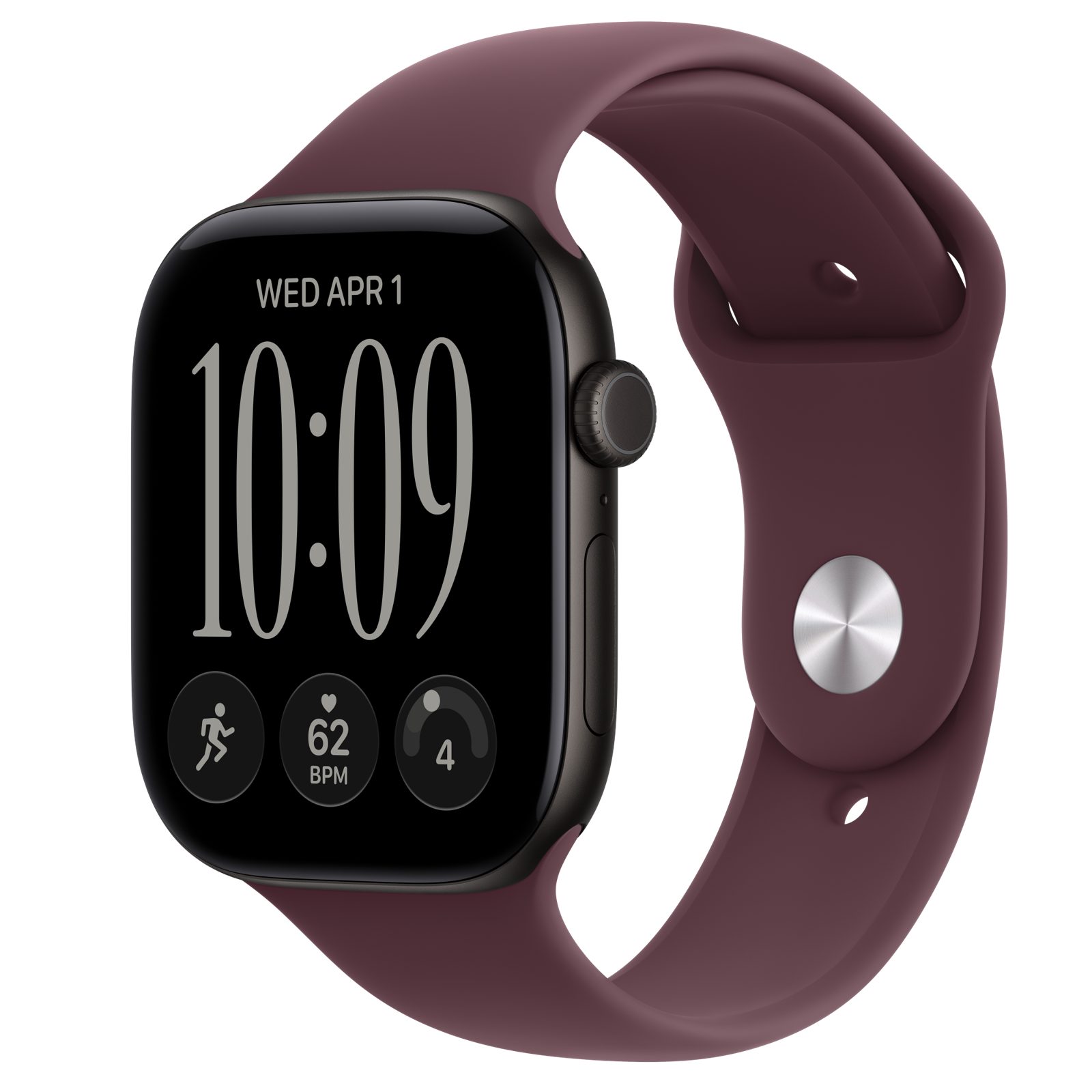 Apple Watch Series 12 (GPS + Cellular) • Aluminiumboett svart, 46 mm • Sportband bourgogne