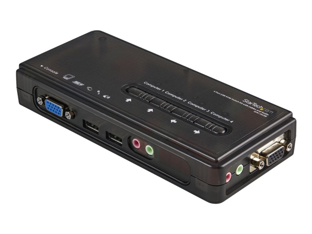 StarTech.com 4 Port Black USB KVM Switch Kit with Cables and Audio - desktop KVM Switch - VGA KVM Switch - USB KVM Switch 4 Port (SV411KUSB) - Omkopplare för tangentbord/video/mus/ljud - 4 x KVM/ljud - 1 lokal användare - skrivbordsmodell