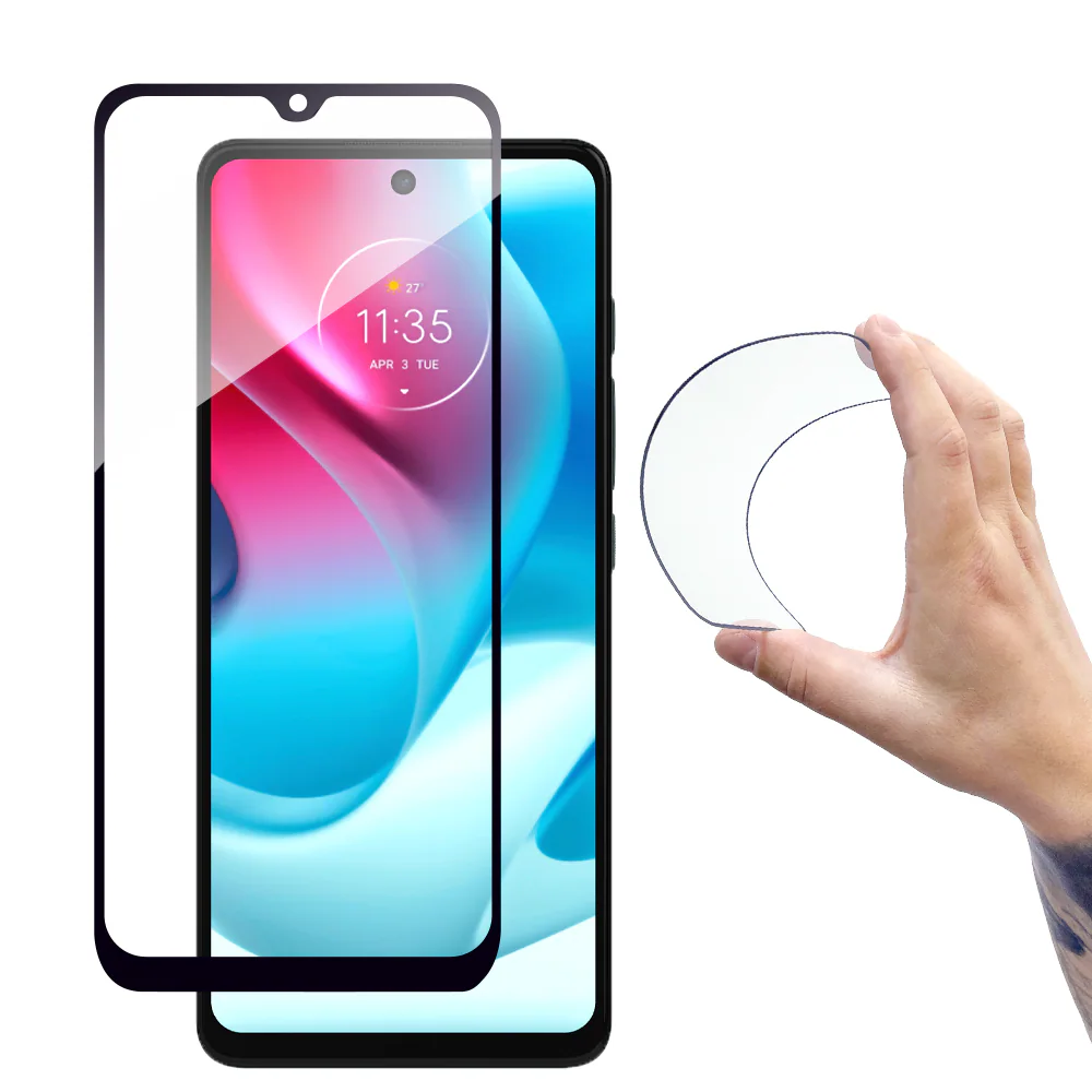 Heltäckande skydd Flexi Nano Glass Film härdat glas med Moto G60s Frame