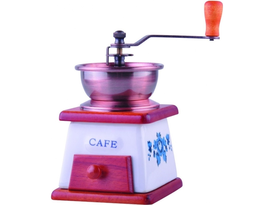 King Hoff kaffekvarn, keramik, trä, stål, blomsterdesign "Kinghoff"