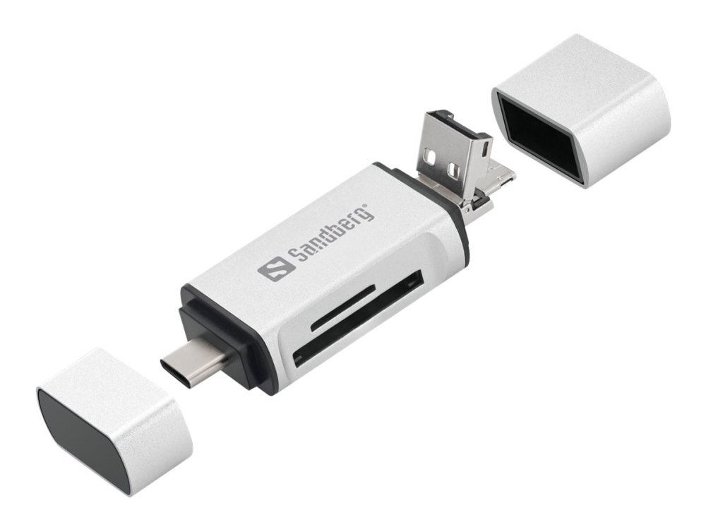 USB-C / USB 3.0 / Micro-USB kortläsare Sandberg, SD / MicroSD
